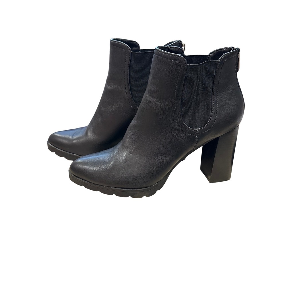 Adrienne Vittadini NERINA Ankle Boots 9.5M Black Leather Block Heel Lug Sole - Picture 3 of 10